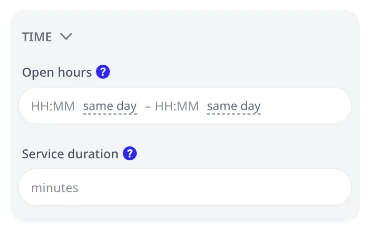 The depot editor's TIME group: open hours and the per-visit service duration