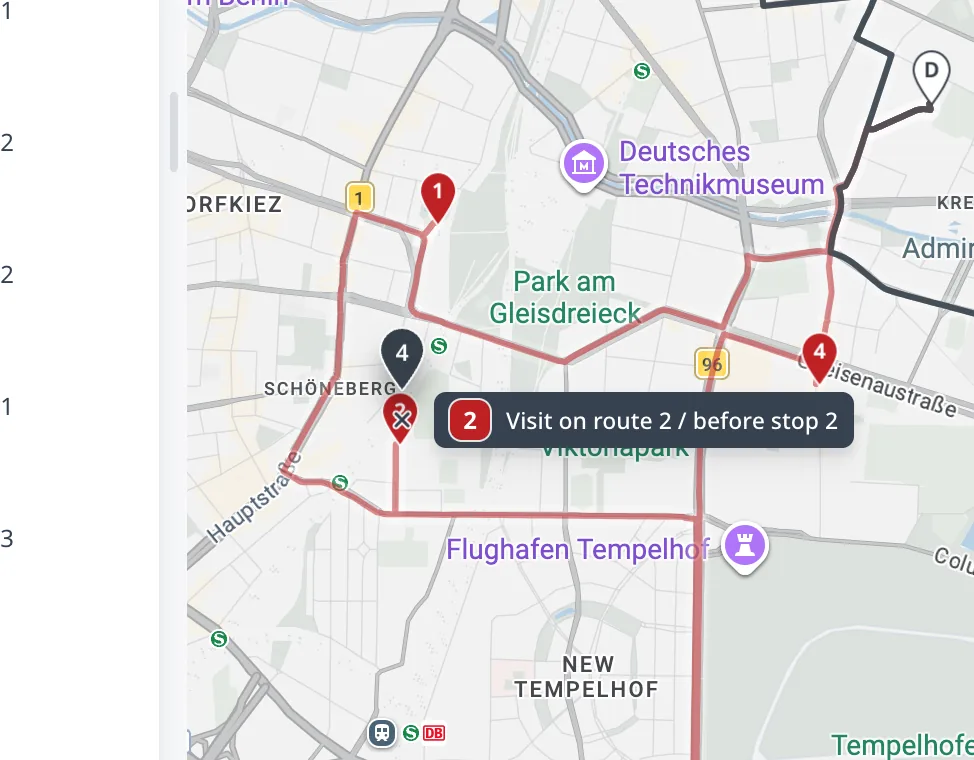 Une épingle glissée sur une autre tournée : l'infobulle affiche la tournée cible et le point d'insertion