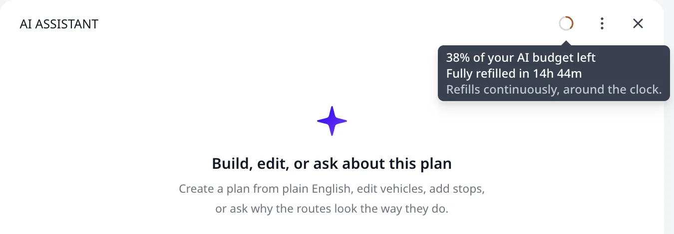 Der Budget-Ring neben dem Panel-Titel, mit seinem Tooltip, der den verbleibenden Budgetanteil und die Zeit bis zur vollständigen Auffüllung zeigt