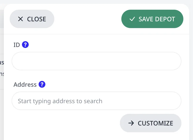 The depot editor's top fields: ID and address search