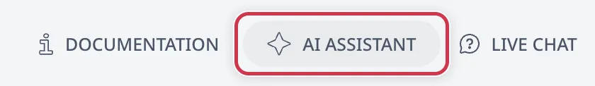 Der App-Header mit der Schaltfläche ASSISTANT zwischen DOCS und LIVE CHAT