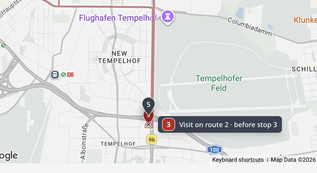 A pin dragged onto another route: the tooltip names the target route and insertion point